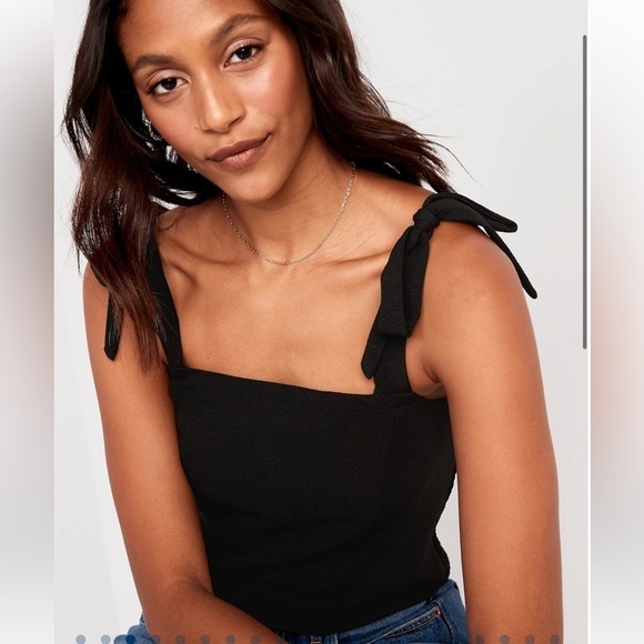 NWT! Black Fitted Tie-Shoulder Cropped Dobby Corset Cami Top 🤎 - Picture 4 of 7